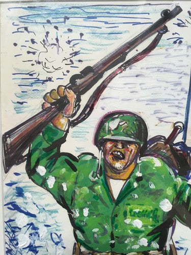 Bill Gallo ORIGINAL Marines Color Painting Signed 1/1 Art Daily News Framed Auto