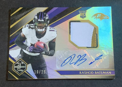 2021 Panini Limited Rashod Bateman Baltimore Ravens Rookie Patch Auto /29 Rpa Rc