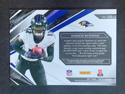 2021 Panini Limited Rashod Bateman Baltimore Ravens Rookie Patch Auto /29 Rpa Rc