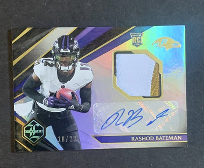 2021 Panini Limited Rashod Bateman Baltimore Ravens Rookie Patch Auto /29 Rpa Rc