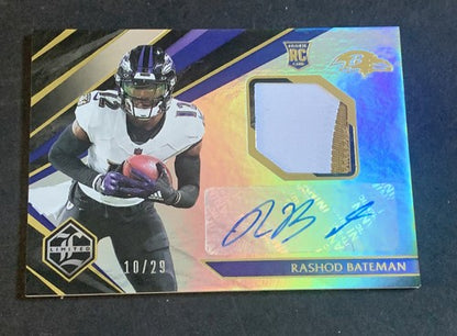 2021 Panini Limited Rashod Bateman Baltimore Ravens Rookie Patch Auto /29 Rpa Rc