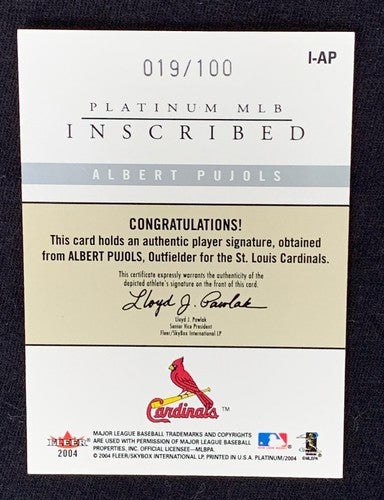Albert Pujols 2004 Fleer Platinum Signed Cardinals Mint Auto /100