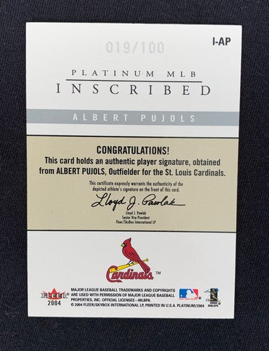 Albert Pujols 2004 Fleer Platinum Signed Cardinals Mint Auto /100