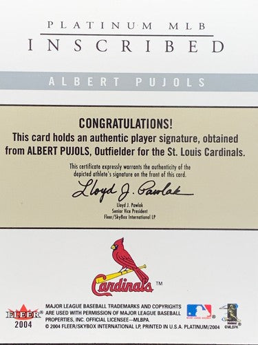Albert Pujols 2004 Fleer Platinum Signed Cardinals Mint Auto /100