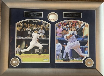DEREK JETER SIGNED Mlb Baseball 3000 HITS  Photo Game Used Dirt Framed Steiner