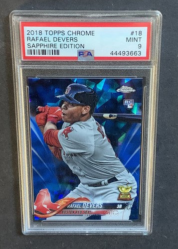 RAFAEL DEVERS 2018 TOPPS CHROME SAPPHIRE RC #18 PSA 9 Mint RED SOX Rookie