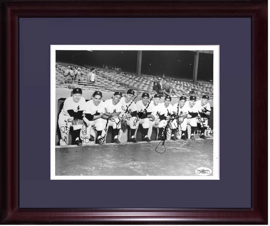 NY YANKEES Team signed 8x10 photo framed 8 auto Yogi Berra Phil Rizzuto Mize JSA
