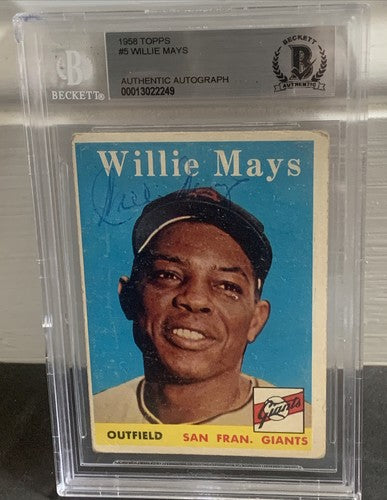 Willie Mays 1958 Topps #5 Original Signed In 1958 Vintage Auto Bas Coa Beckett