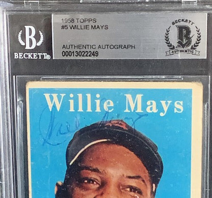 Willie Mays 1958 Topps #5 Original Signed In 1958 Vintage Auto Bas Coa Beckett
