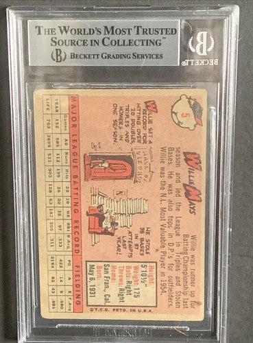 Willie Mays 1958 Topps #5 Original Signed In 1958 Vintage Auto Bas Coa Beckett