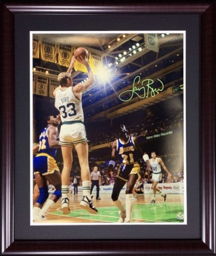 Larry Bird Signed Celtics 16x20 Photo Framed Vs Lakers Bird Holo Coa Green Auto
