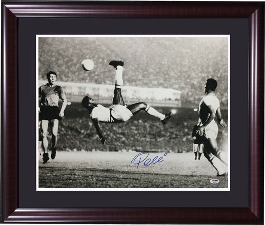 Pele Signed 16x20 Photo Framed Bicycle Kick Bike color splash autograph PSA COA