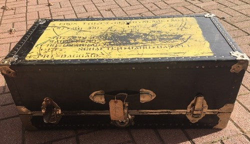 US ARMY FOOTLOCKER shipping trunk coffee table Ft Schafter Oahu Hawaii Original