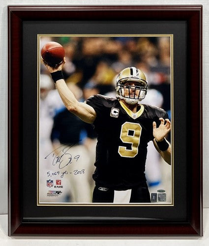 Drew Brees Saints Signed 16x20 Framed 2008 Photo 5000 Pass Yards Auto Tri-Star