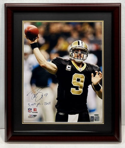 Drew Brees Saints Signed 16x20 Framed 2008 Photo 5000 Pass Yards Auto Tri-Star