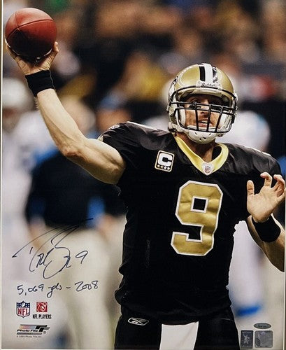 Drew Brees Saints Signed 16x20 Framed 2008 Photo 5000 Pass Yards Auto Tri-Star