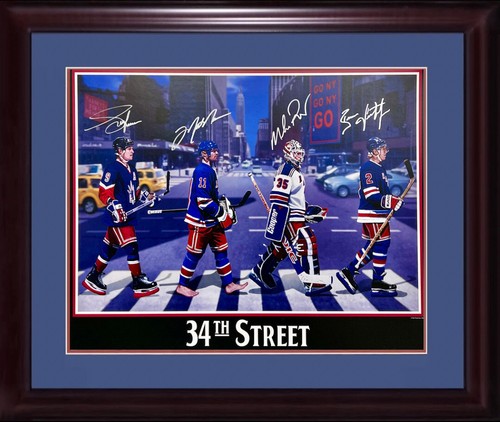 Messier Leetch Richter Graves Rangers Signed 16x20 Litho Framed Auto Steiner COA
