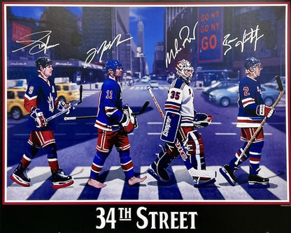 Messier Leetch Richter Graves Rangers Signed 16x20 Litho Framed Auto Steiner COA