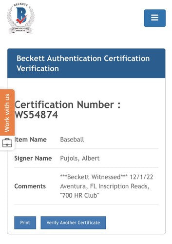 Albert Pujols Signed 700 Hr Club Logo   Mint 700 Hr Auto Baseball BAS Beckett
