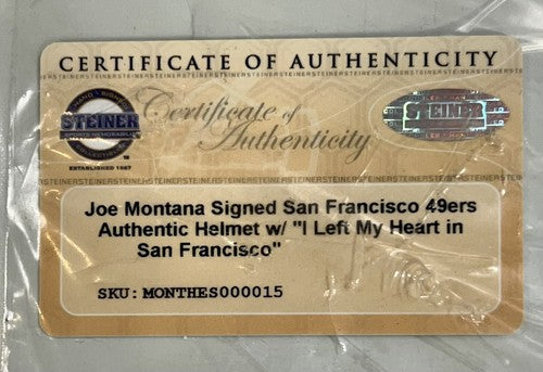 Joe Montana Signed Proline Helmet I Left My Heart In San Francisco Auto Steiner