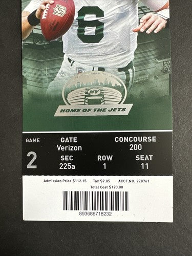 ROB GRONKOWSKI 2ND NFL GAME 2010 PATRIOTS JETS FULL TICKET Randy Moss Td & Brady