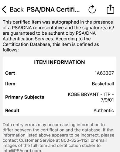 Kobe Bryant Signed Official NBA Game Basketball Full Name AUTO ITP PSA COA HOF