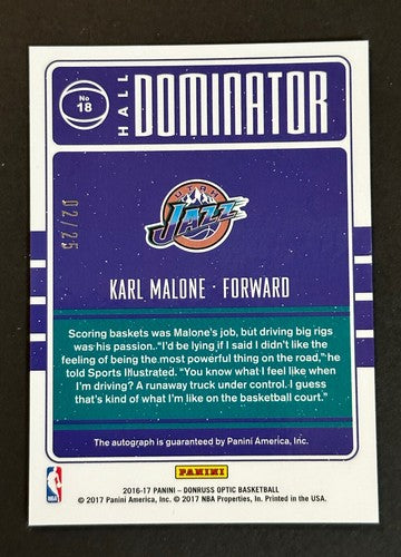 Karl Malone 2016-17 Donruss Optic Hall Dominator Signed Gem Mint Auto /25 Jazz