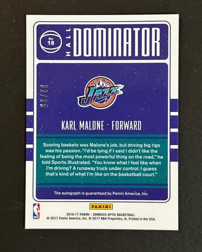 Karl Malone 2016-17 Donruss Optic Hall Dominator Signed Gem Mint Auto /25 Jazz