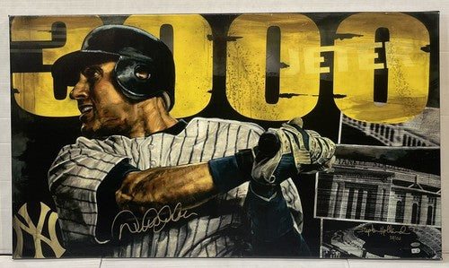 Derek Jeter Yankees 3000 Hit Signed Stephen Holland Framed Canvas Auto Steiner