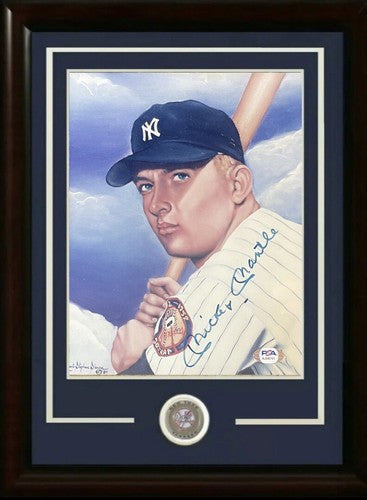 Mickey Mantle Signed 8x10 Framed Photo Drawing Yankees Autograph PSA LOA 1952