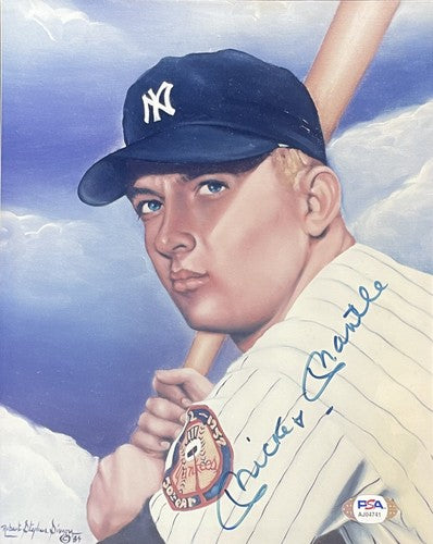 Mickey Mantle Signed 8x10 Framed Photo Drawing Yankees Autograph PSA LOA 1952