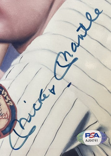 Mickey Mantle Signed 8x10 Framed Photo Drawing Yankees Autograph PSA LOA 1952