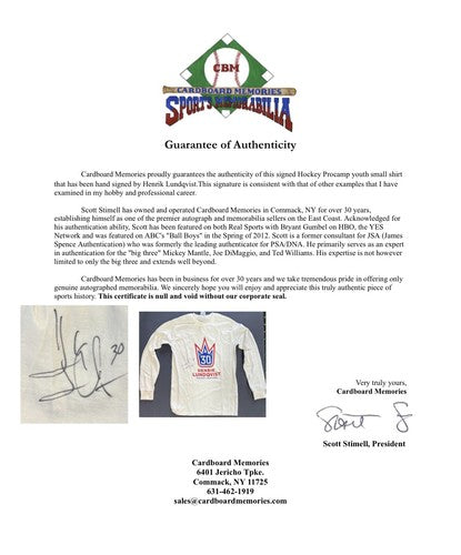 Henrik Lundqvist #30 Signed Ny York Rangers Hockey Shirt Procamp Auto CBM COA