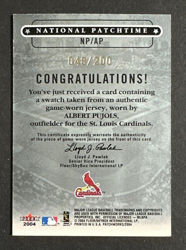 Albert Pujols 2004 Fleer Patch Works National Patchtime Game-Worn Jersey /200
