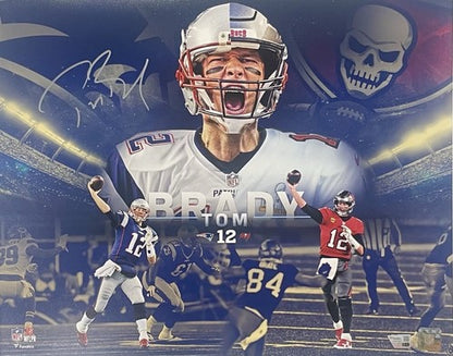 Tom Brady Signed 16x20 Collage Framed Photo Patriots Bucaneers Fanatics Hof Auto