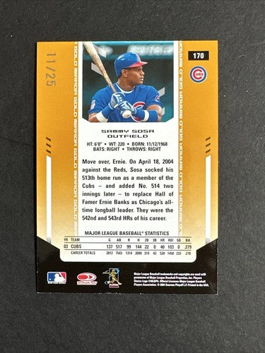 2004 Leaf Certified Materials Gold Mirror 11/ 25 Sammy Sosa Mint