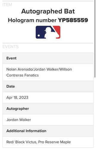 Jordan Walker Signed Game Model Baseball Bat Cardinals Rookie Auto Fanatics MLB