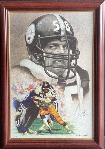 Jack Lambert Signed 21x27 Framed Painted Canvas Steelers HOF Auto /58 Photo Coa