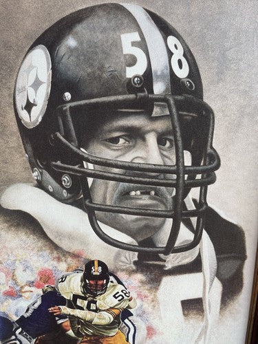 Jack Lambert Signed 21x27 Framed Painted Canvas Steelers HOF Auto /58 Photo Coa