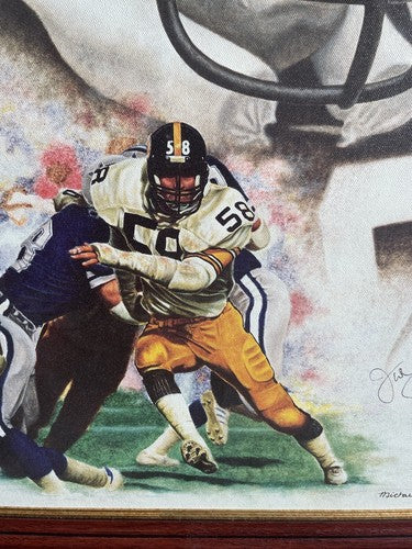 Jack Lambert Signed 21x27 Framed Painted Canvas Steelers HOF Auto /58 Photo Coa