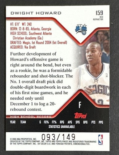2004-05 Finest Refractor Red #159 Dwight Howard /149 Mint Rookie RC SP