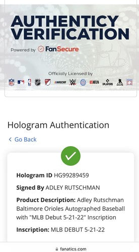 Adley Rutschman Signed Official MLB Debut Baseball Orioles Rookie Auto Fanatics