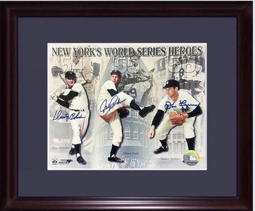 NY World Series Signed 8x10 Framed Photo 3 Mvp AUTO Don Larsen Johnny Podres Coa