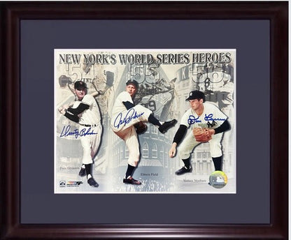 NY World Series Signed 8x10 Framed Photo 3 Mvp AUTO Don Larsen Johnny Podres Coa