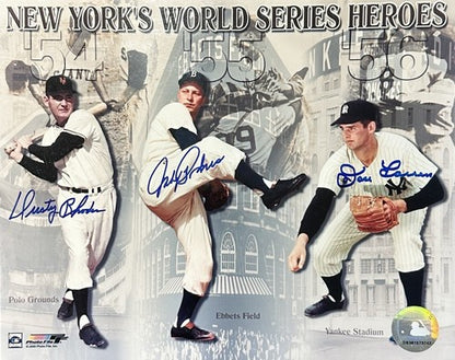 NY World Series Signed 8x10 Framed Photo 3 Mvp AUTO Don Larsen Johnny Podres Coa