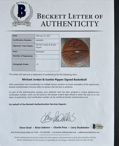 Michael Jordan Scottie Pippen Signed Spalding Pro Basketball Uda /72 Bas 10 Auto