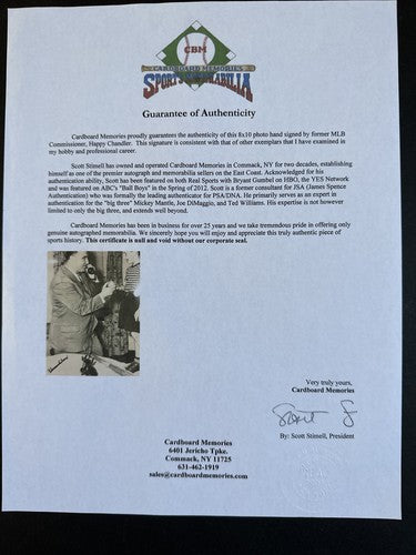 AB Happy Chandler Signed 8x10 Photo MLB Commissioner HOF Mint Autograph Cbm Coa
