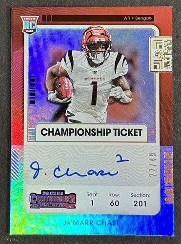 Ja’Marr Chase Signed 2021 Panini Contenders On Card Autograph /49 Rookie Bengals