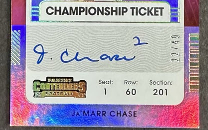 Ja’Marr Chase Signed 2021 Panini Contenders On Card Autograph /49 Rookie Bengals