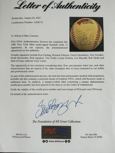 1986 Ny Mets Team Signed Official World Series Baseball Gary Carter 11 Auto Psa